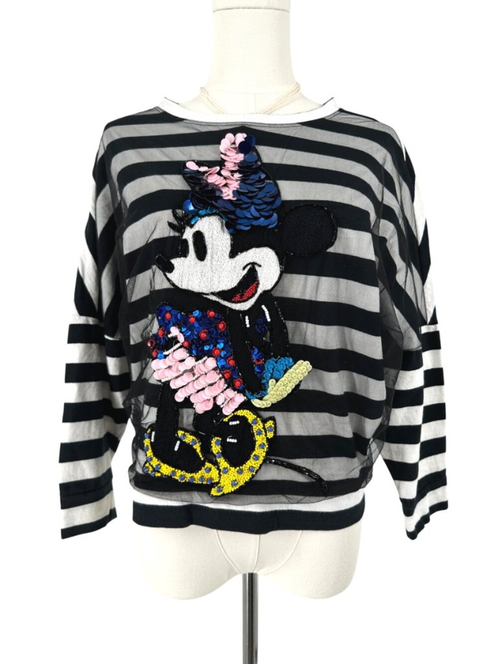 Pinko x Disney Minnie Mouse Sequin Striped Top Black White Made in Italy Medium